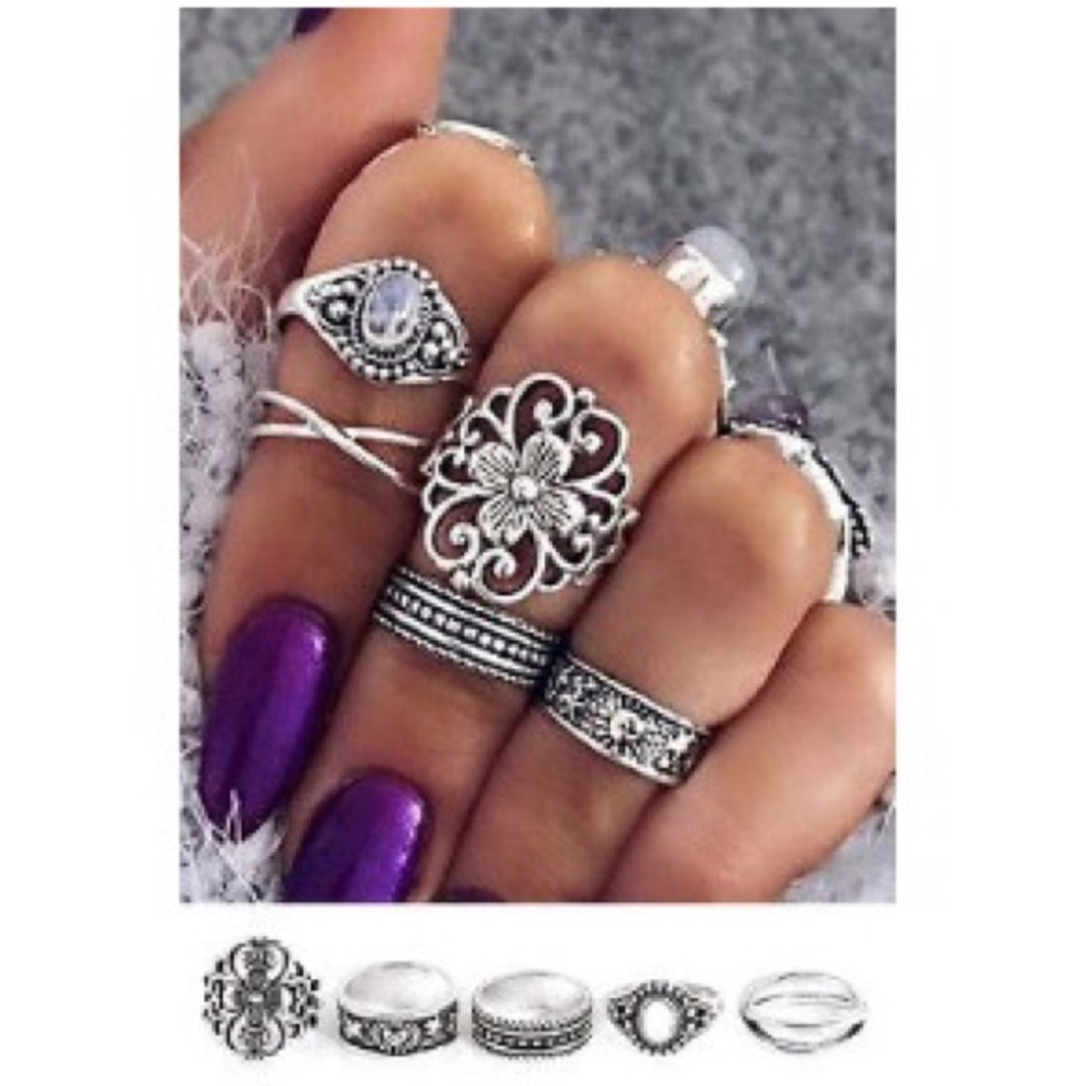 Boho Vintage 5 Piece Flower Rings (Gold or Silver)